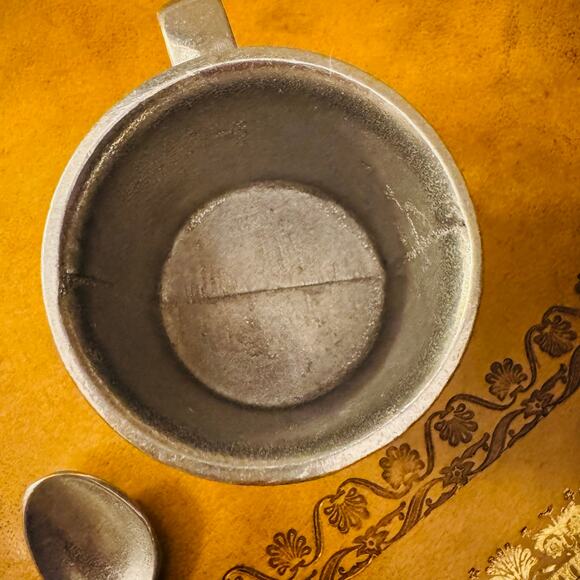 Vintage Pewter CARSON Baby Porridge Bowl Teddy Bear Handle Bowl Cup Spoon ABC - Picture 8 of 12